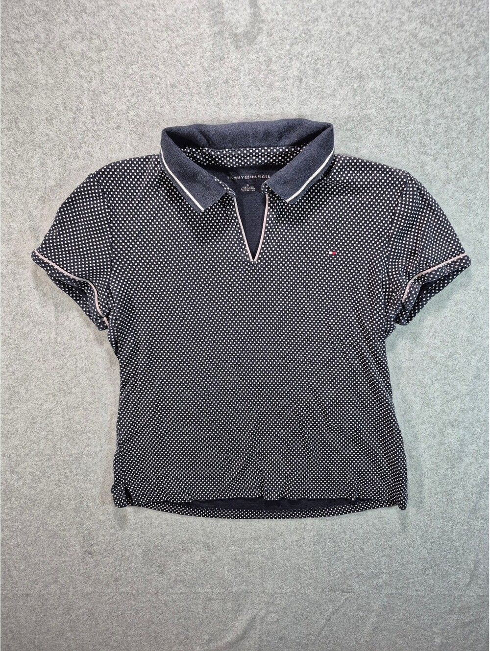 Tommy Hilfiger Women’s Medium Y2K Navy Polka Dot Cap Sleeve Polo Top